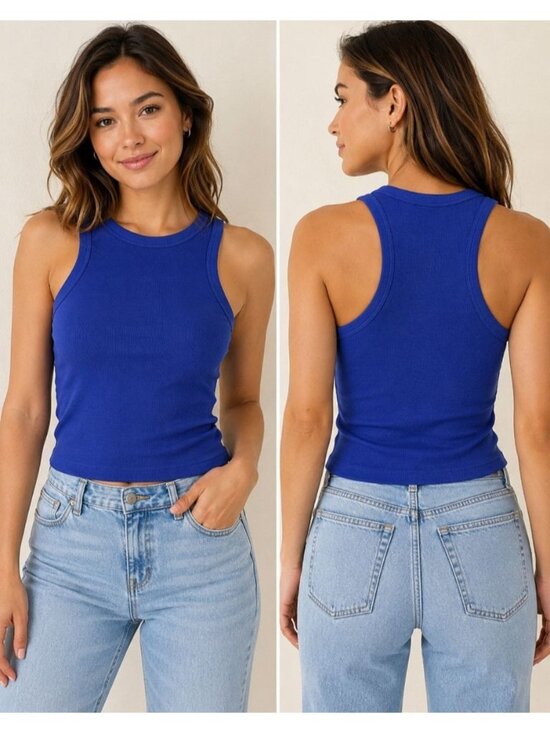 wild fable Tops - NWT Wild Fable Womens Cropped Ribbed Tank Cobalt Blue XXL Scoop Neck Fitted